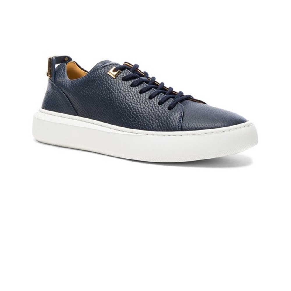 Buscemi Black Leather Low-Top Sneakers with Cream Sole and Tan Lining
